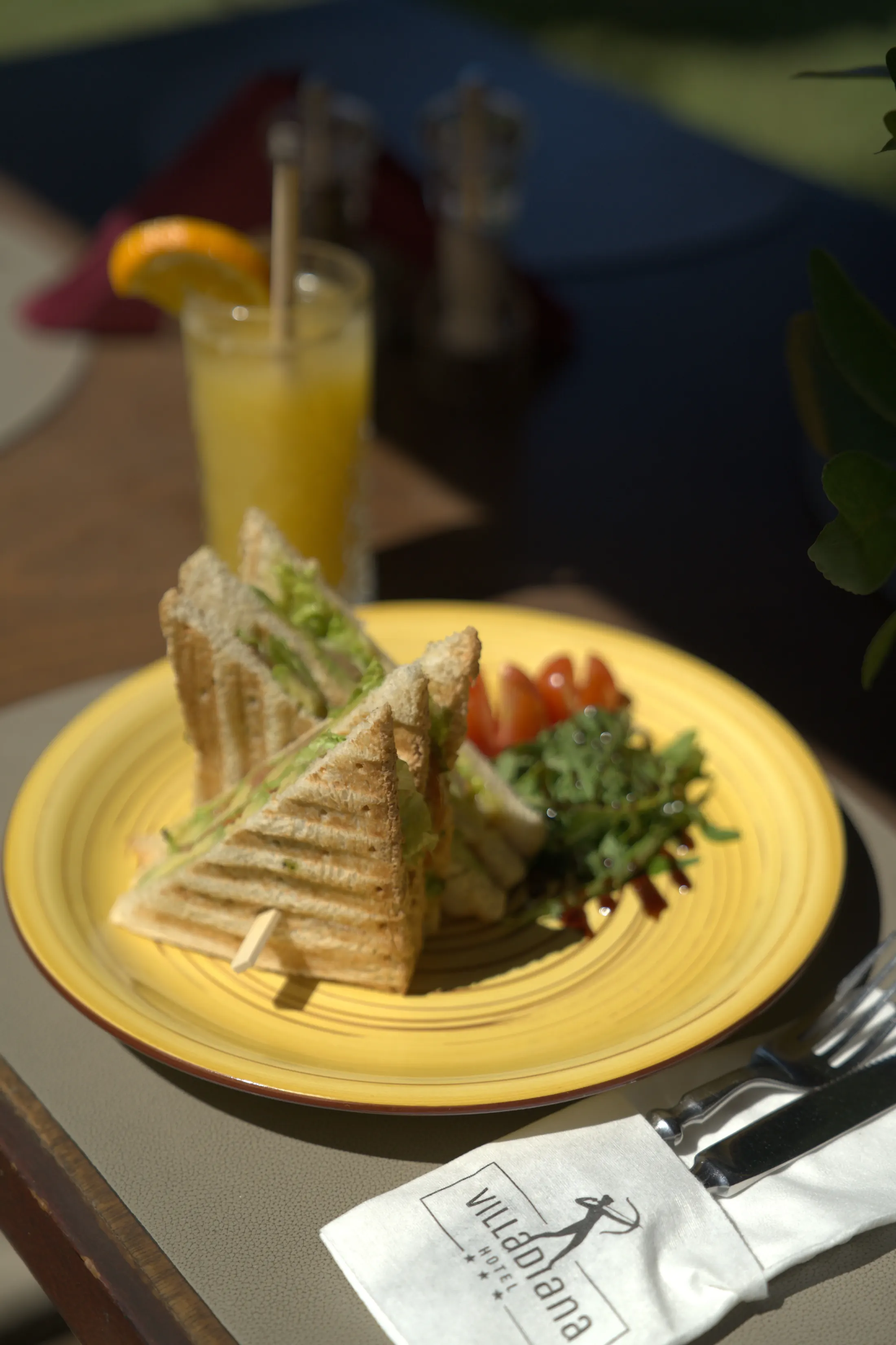 A triple toast on a yellow plate, close up, Pizzeria Villa Diana, Lučac, Split