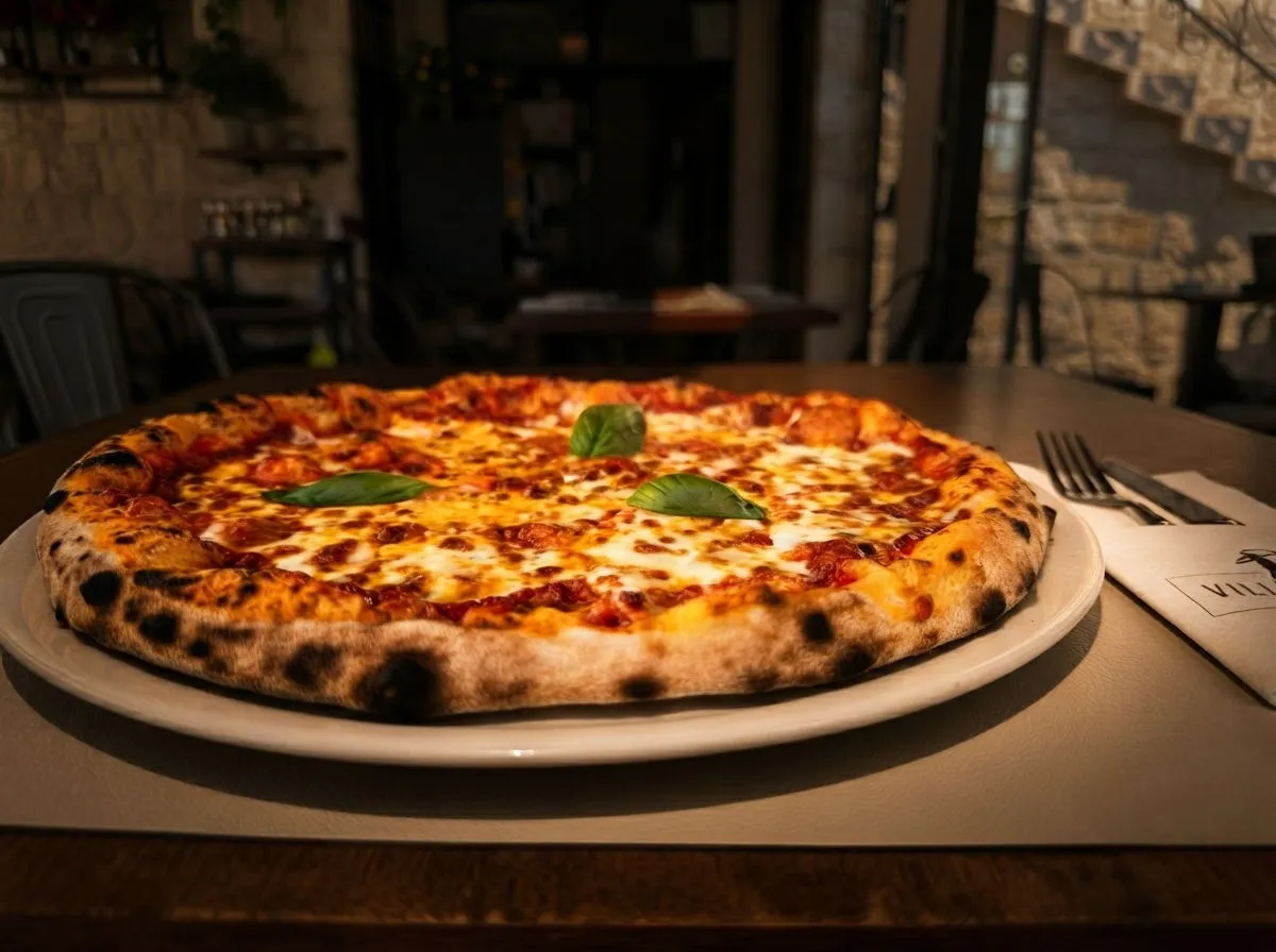 Pizza Margherita, mozzarella, umak od rajčice, bosiljak, Pizzeria Villa Diana, Lučac, Split