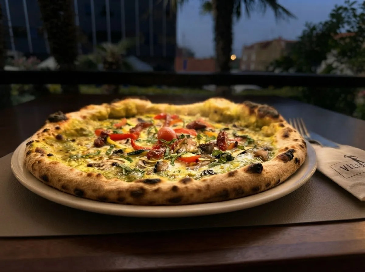 Pizza Vegetariana, pesto verde, mozzarella, sezonsko povrće, Pizzeria Villa Diana, Lučac, Split